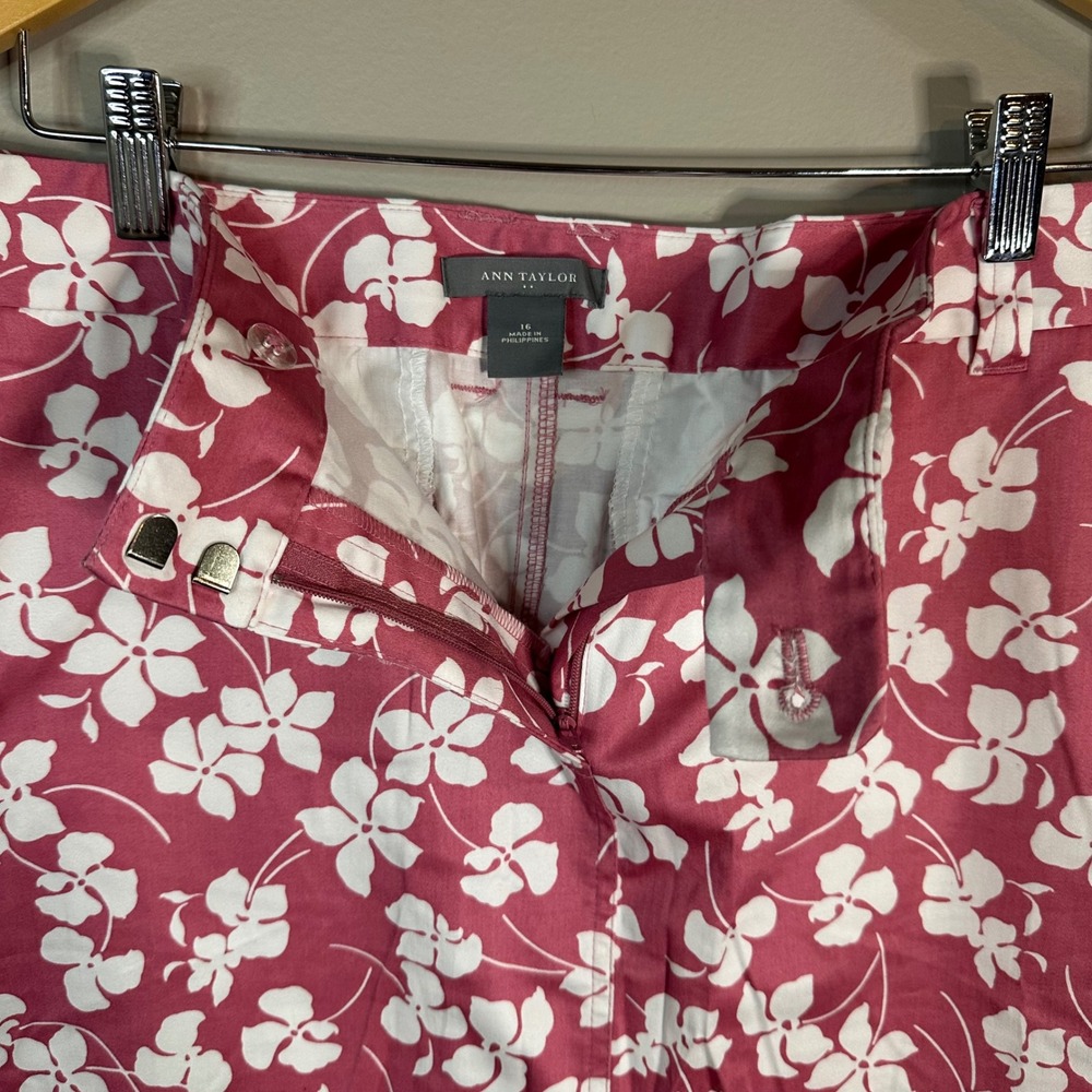 Ann Taylor Pink White Floral Cotton Pencil Skirt Womens 16 Career Summer Casual - Picture 2 of 7